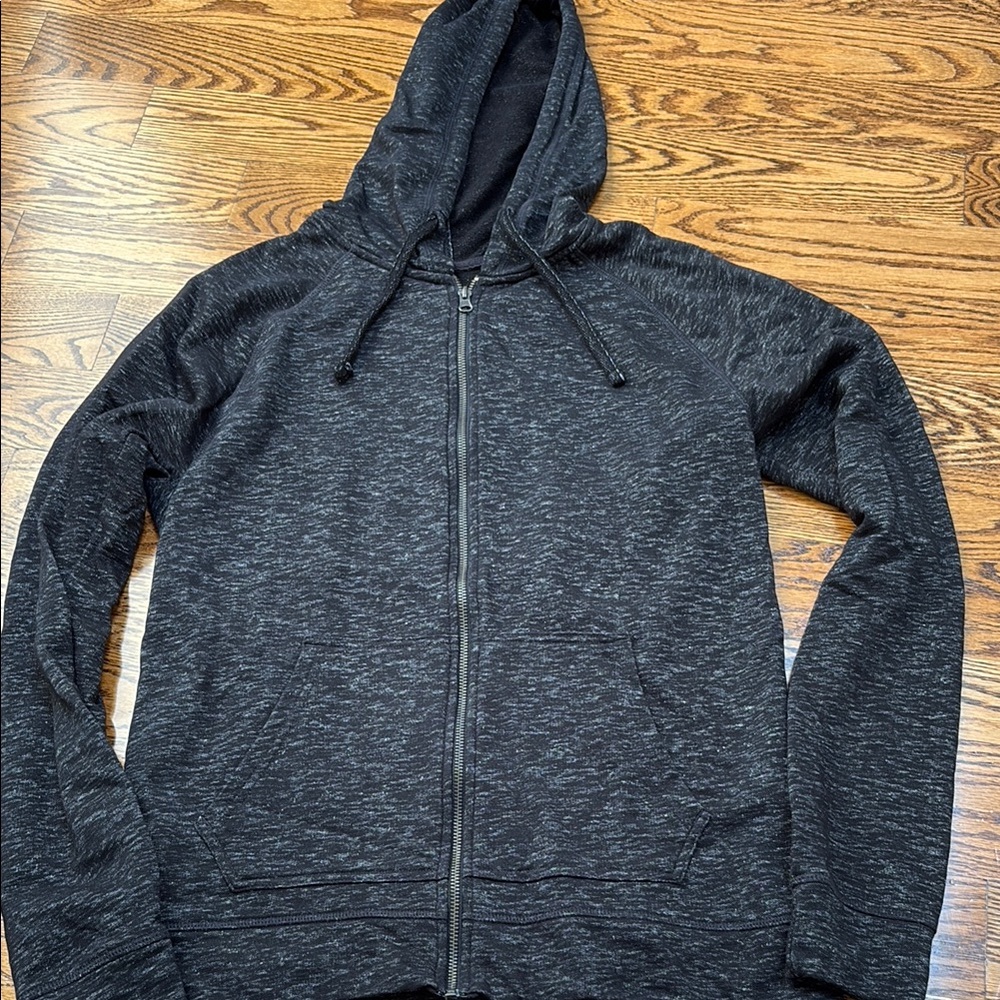 Hudson Jeans Black Salt Pepper Flecked Cotton  Zip-Up Hoodie Sweater